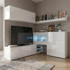 Parete attrezzata 260x167h cm angolare bianco lucido Oslo