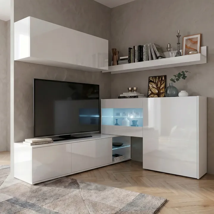 Parete attrezzata 260x167h cm angolare bianco lucido Oslo