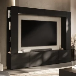 Parete attrezzata 261x194h cm 5 ante a ribalta nero grafite Arkansas