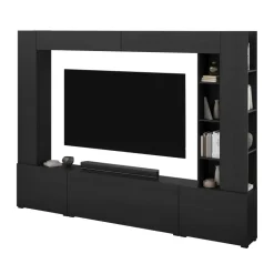 Parete attrezzata 261x194h cm 5 ante a ribalta e libreria 3 ripiani nero grafite Arkansas
