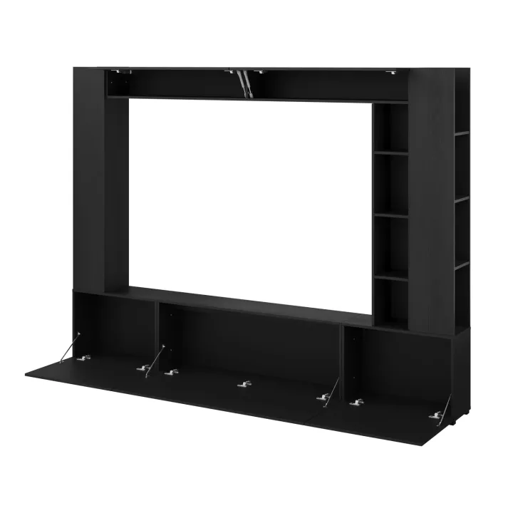 Parete attrezzata 261x194h cm 5 ante a ribalta e libreria 3 ripiani nero grafite Arkansas