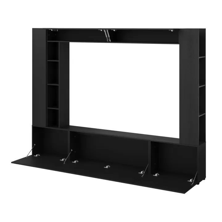 Parete attrezzata 261x194h cm 5 ante a ribalta e libreria 3 ripiani nero grafite Arkansas