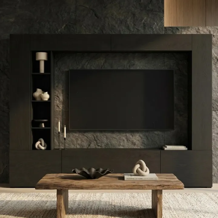 Parete attrezzata 261x194h cm 5 ante a ribalta e libreria 3 ripiani nero grafite Arkansas