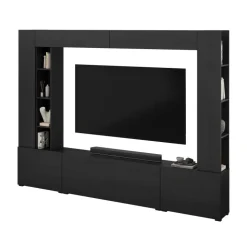 Parete attrezzata 261x194h cm 5 ante a ribalta e libreria 3 ripiani nero grafite Arkansas