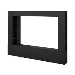Parete attrezzata 261x194h cm 5 ante a ribalta e libreria 3 ripiani nero grafite Arkansas