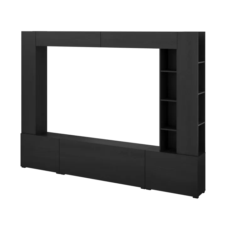 Parete attrezzata 261x194h cm 5 ante a ribalta e libreria 3 ripiani nero grafite Arkansas