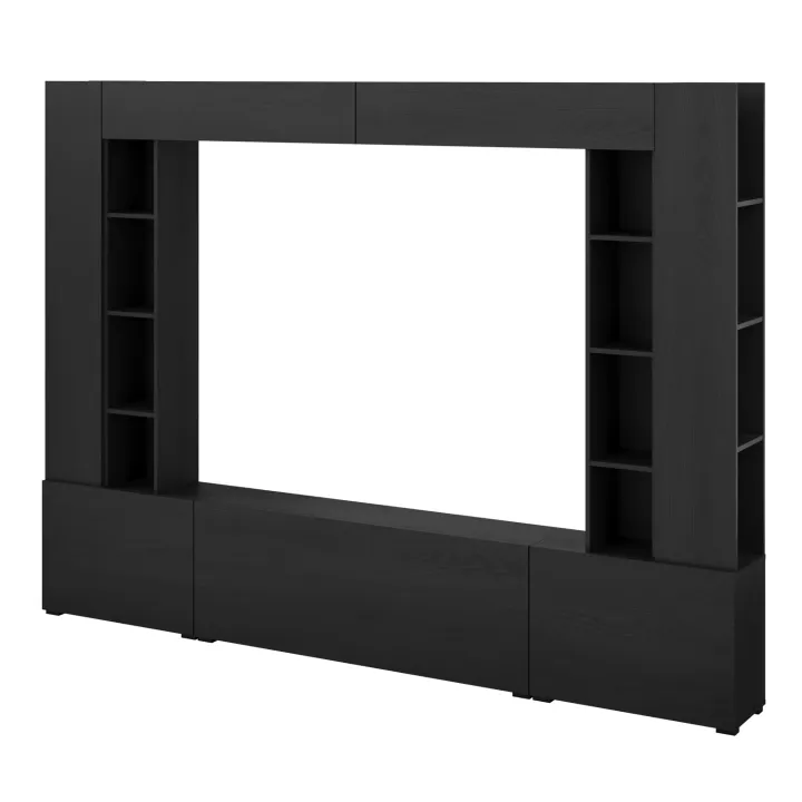 Parete attrezzata 261x194h cm 5 ante a ribalta e 2 librerie a 3 ripiani nero grafite Arkansas
