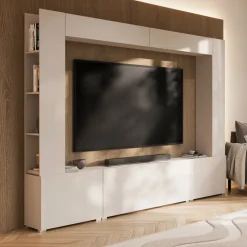 Parete attrezzata 261x194h cm 5 ante a ribalta beige cashmere Arkansas