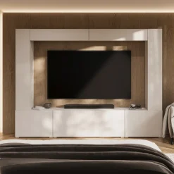 Parete attrezzata 261x194h cm 5 ante a ribalta beige cashmere Arkansas