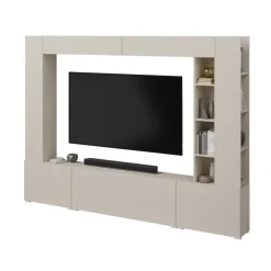 Parete attrezzata 261x194h cm 5 ante a ribalta e libreria 3 ripiani beige cashmere Arkansas
