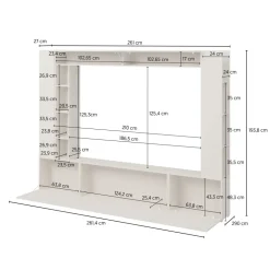 Parete attrezzata 261x194h cm 5 ante a ribalta e libreria 3 ripiani beige cashmere Arkansas