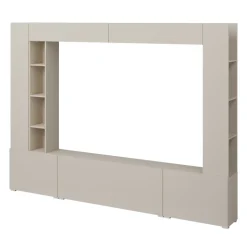 Parete attrezzata 261x194h cm 5 ante a ribalta e libreria 3 ripiani beige cashmere Arkansas