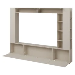Parete attrezzata 261x194h cm 5 ante a ribalta e libreria 3 ripiani beige cashmere Arkansas