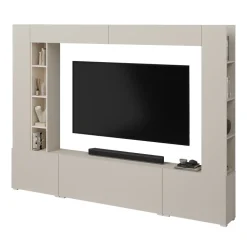 Parete attrezzata 261x194h cm 5 ante a ribalta e libreria 3 ripiani beige cashmere Arkansas