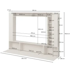 Parete attrezzata 261x194h cm 5 ante a ribalta e libreria 3 ripiani beige cashmere Arkansas