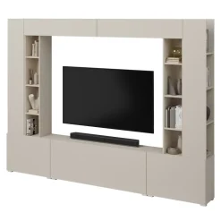 Parete attrezzata 261x194h cm 5 ante a ribalta e 2 librerie a 3 ripiani beige cashmere Arkansas