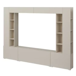 Parete attrezzata 261x194h cm 5 ante a ribalta e 2 librerie a 3 ripiani beige cashmere Arkansas