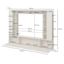 Parete attrezzata 261x194h cm 5 ante a ribalta e 2 librerie a 3 ripiani beige cashmere Arkansas
