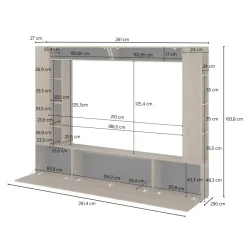 Parete attrezzata 261x194h cm 5 ante a ribalta e libreria 3 ripiani noce Arkansas