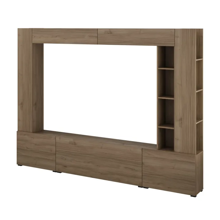 Parete attrezzata 261x194h cm 5 ante a ribalta e libreria 3 ripiani noce Arkansas