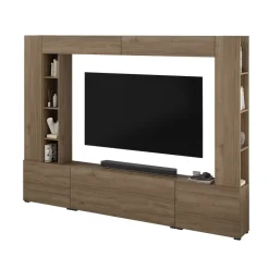 Parete attrezzata 261x194h cm 5 ante a ribalta e libreria 3 ripiani noce Arkansas