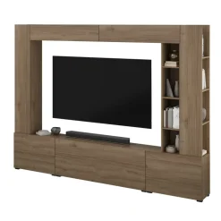 Parete attrezzata 261x194h cm 5 ante a ribalta e libreria 3 ripiani noce Arkansas