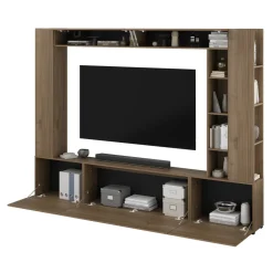 Parete attrezzata 261x194h cm 5 ante a ribalta e libreria 3 ripiani noce Arkansas