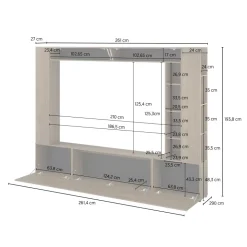 Parete attrezzata 261x194h cm 5 ante a ribalta e libreria 3 ripiani noce Arkansas