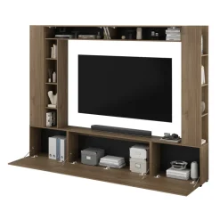 Parete attrezzata 261x194h cm 5 ante a ribalta e libreria 3 ripiani noce Arkansas