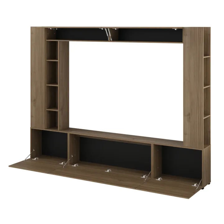 Parete attrezzata 261x194h cm 5 ante a ribalta e libreria 3 ripiani noce Arkansas