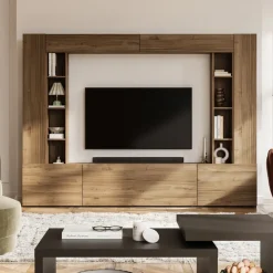 Parete attrezzata 261x194h cm 5 ante a ribalta e 2 librerie a 3 ripiani noce Arkansas
