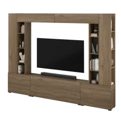 Parete attrezzata 261x194h cm 5 ante a ribalta e 2 librerie a 3 ripiani noce Arkansas