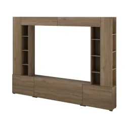 Parete attrezzata 261x194h cm 5 ante a ribalta e 2 librerie a 3 ripiani noce Arkansas