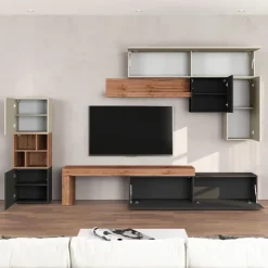Parete attrezzata 350x200h cm antracite tortora rovere Block 1
