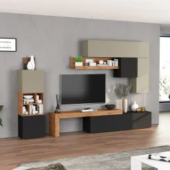 Parete attrezzata 350x200h cm antracite tortora rovere Block 1