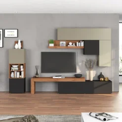 Parete attrezzata 350x200h cm antracite tortora rovere Block 1