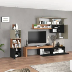 Parete attrezzata 350x200h cm antracite tortora rovere Block 1