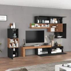 Parete attrezzata 350x200h cm antracite rovere Block 1