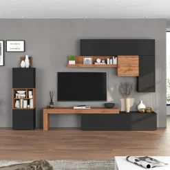 Parete attrezzata 350x200h cm antracite rovere Block 1