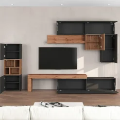Parete attrezzata 350x200h cm antracite rovere Block 1