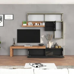 Parete attrezzata 270x200h cm antracite tortora rovere Block 2