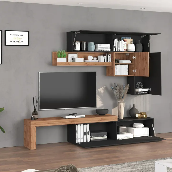 Parete attrezzata 270x200h cm antracite rovere Block 2