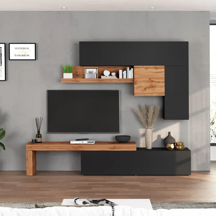 Parete attrezzata 270x200h cm antracite rovere Block 2