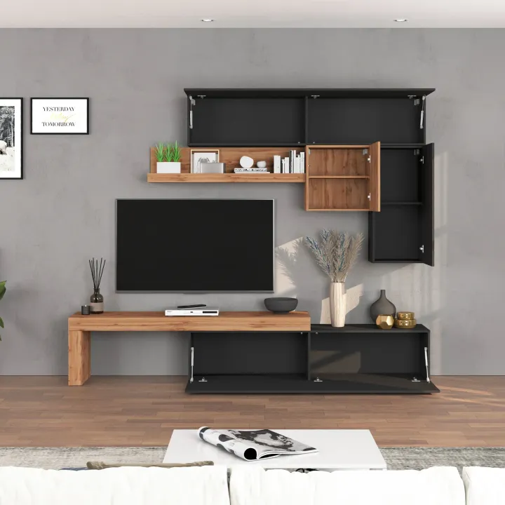 Parete attrezzata 270x200h cm antracite rovere Block 2