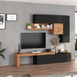 Parete attrezzata 270x200h cm antracite rovere Block 2