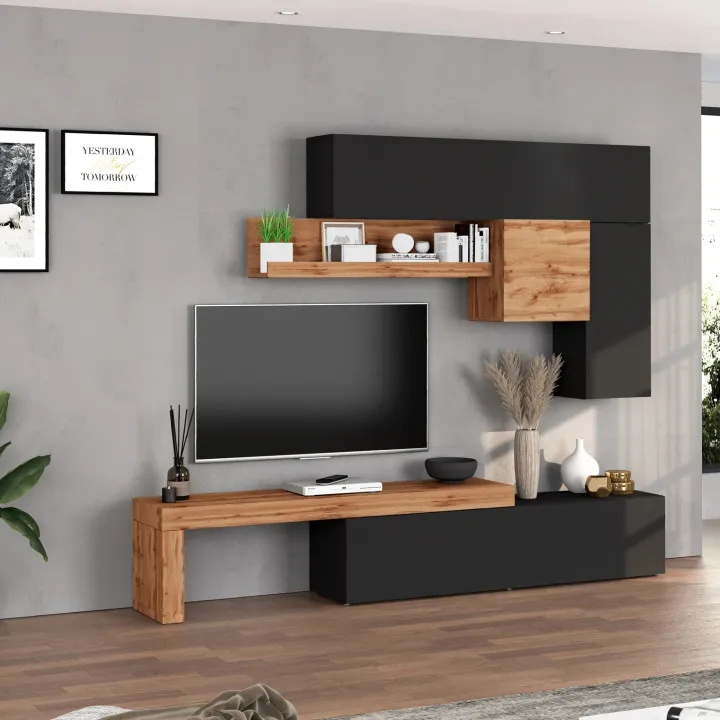 Parete attrezzata 270x200h cm antracite rovere Block 2