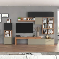 Parete attrezzata 350x200h cm antracite tortora rovere Block 3