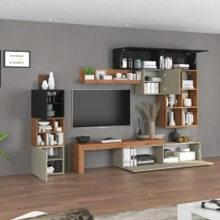 Parete attrezzata 350x200h cm antracite tortora rovere Block 3