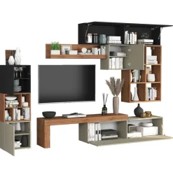 Parete attrezzata 350x200h cm antracite tortora rovere Block 3