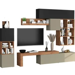 Parete attrezzata 350x200h cm antracite tortora rovere Block 3